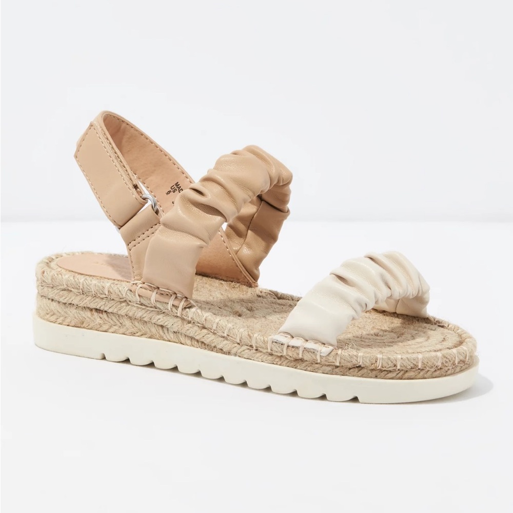 AMERICAN EAGLE ESPADRILLE WEDGE SANDAL VELCRO SLING BACK SOFT VEGAN LEATHER SZ 7